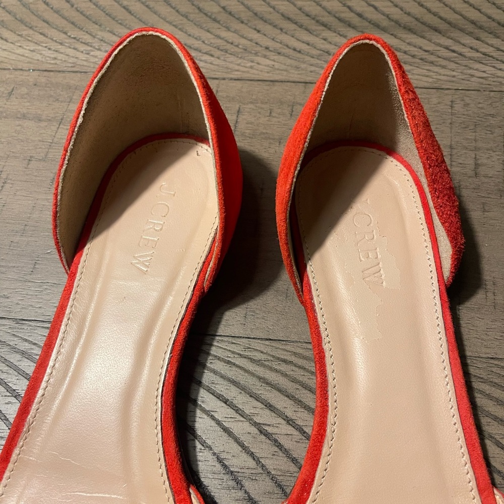 J. Crew Orange Suede Tassel Pointed Toe D'Orsay Flats - Picture 3 of 6
